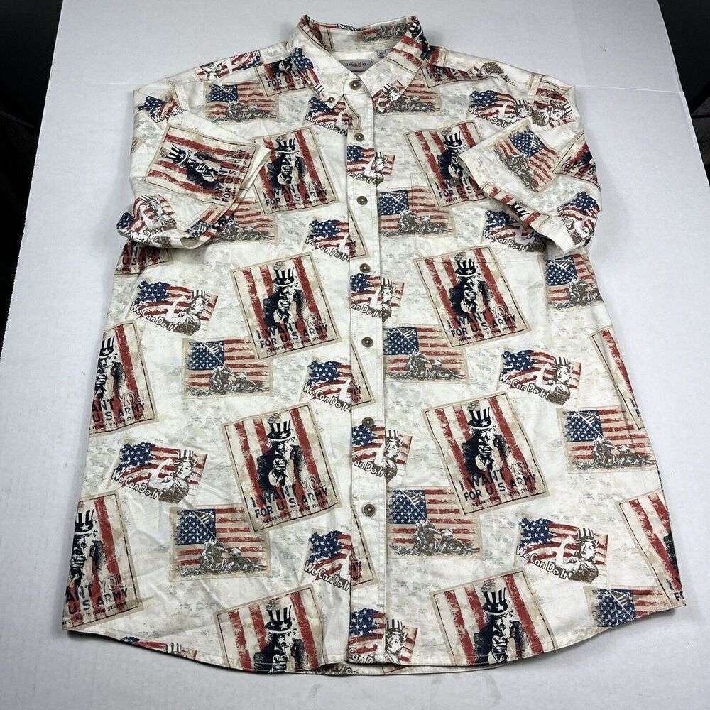 American Legacy Mens Button Down Shirt Flag Patriotic Americana Short Sleeve XL
